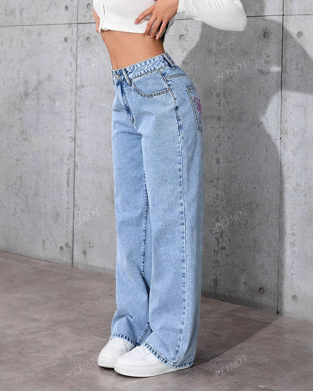 Women's Printed Jeans Summer Loose Trendy