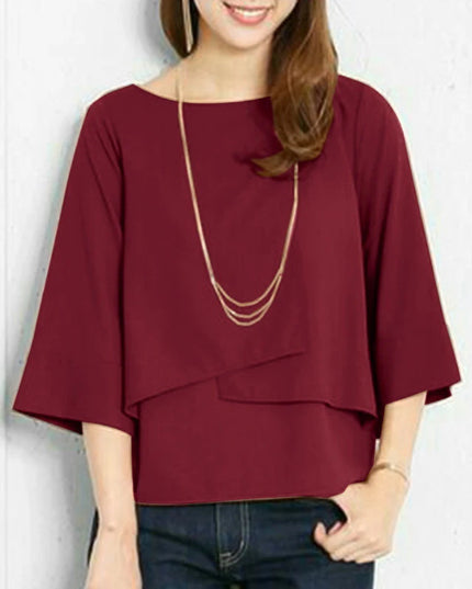 Summer Double-layer Top Casual Round Neck Simple Solid Color Shirt