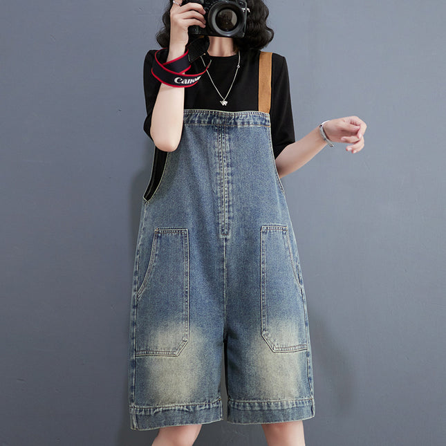Art Loose-fitting Versatile Plus Size Shoulder Strap Jeans