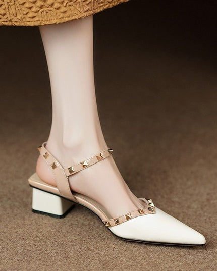Fashion Pointed Rivets Middle Heel Back Empty Shoes