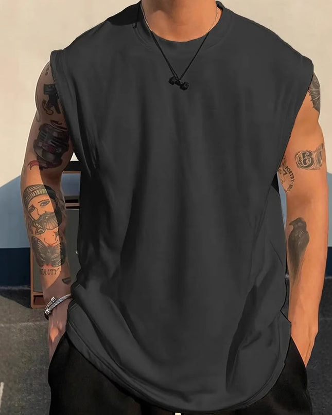 Men's Loose Pullover Solid Color Tank Top Sleeveless T-shirt