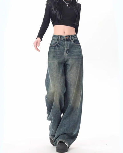 High Waist Drooping Versatile Mop Pants Wide Leg Jeans