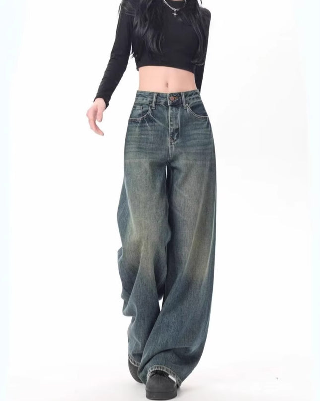 High Waist Drooping Versatile Mop Pants Wide Leg Jeans
