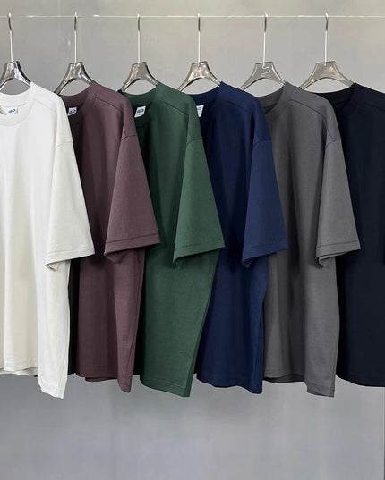 Retro Patchwork Short Sleeve Pure Color Minimal Versatile T-shirt For Men And Women
