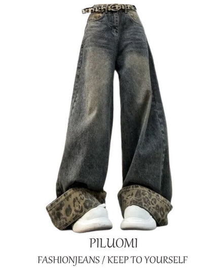 Women's Retro Patchwork Leopard-print Curling Jeans