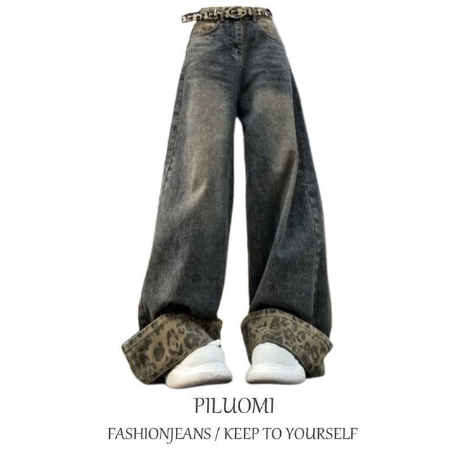 Women's Retro Patchwork Leopard-print Curling Jeans