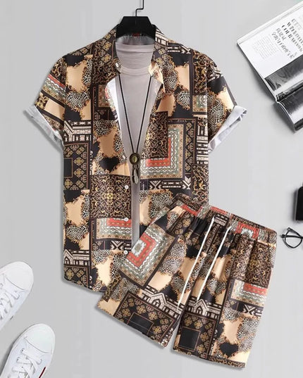Short Sleeve Men's Summer Loose Foreign Trade Cross-border Casual Hawaiian Floral Beach Shirt Shorts