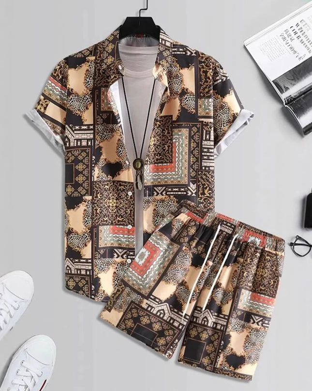 Short Sleeve Men's Summer Loose Foreign Trade Cross-border Casual Hawaiian Floral Beach Shirt Shorts