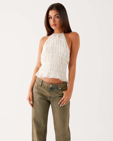 Solid Color Neck Lace Sexy Backless Spaghetti Straps Top