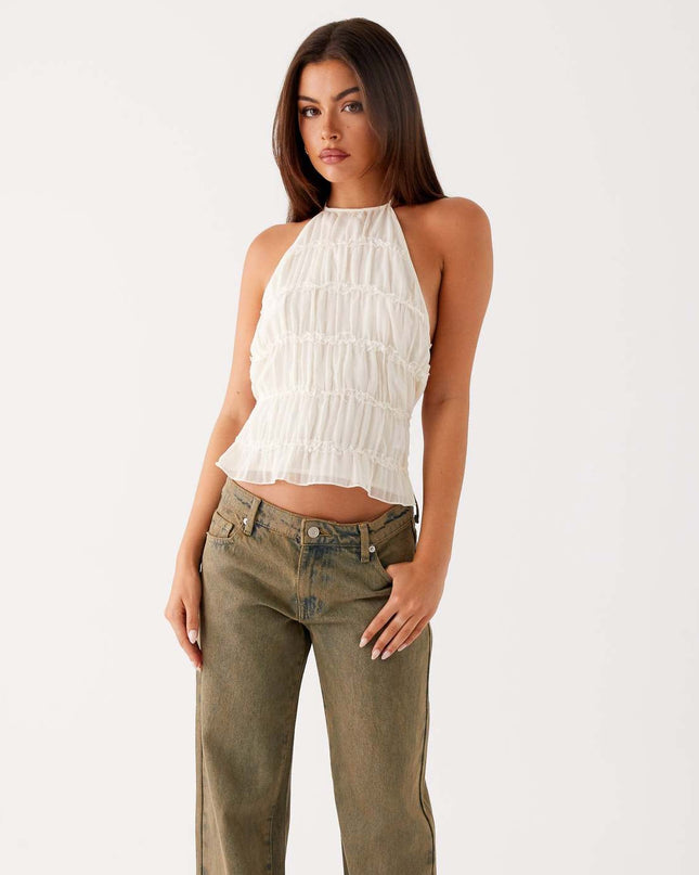 Solid Color Neck Lace Sexy Backless Spaghetti Straps Top
