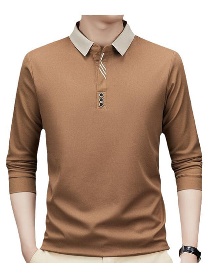 New Men's Autumn Business Fit Solid Color Polo Collar Bottoming Shirt