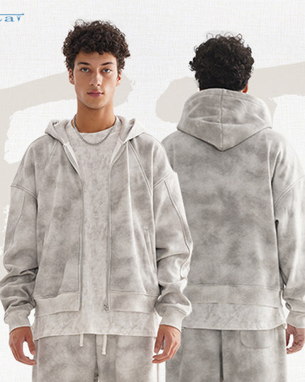 Men's Heavy Distressed Cardigan Zipper Sweater