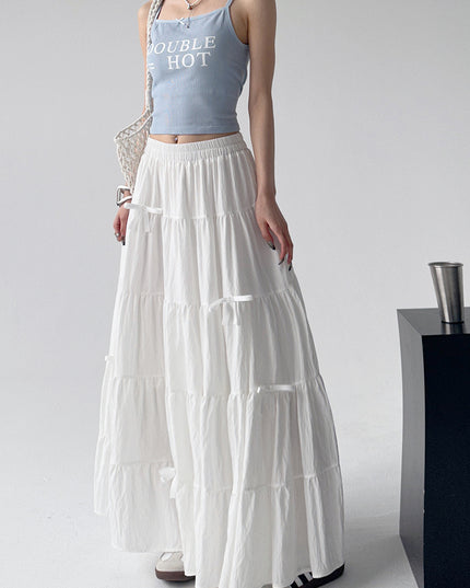High Waist Retro Loose Bow Temperament Mid-length A- Line Skirt