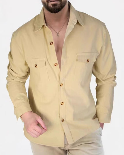 Casual Loose V-neck Solid Color Top Button Chest Pocket Shirt