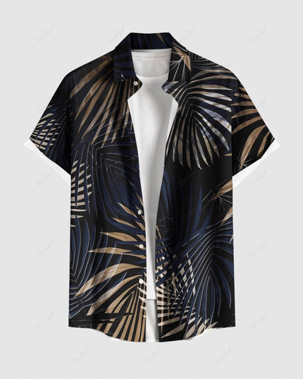Summer Men's Fashion Trend Stripes Short Sleeve Stand Collar Shirt