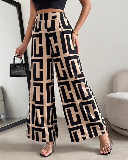 Irregular Copywriting Loose High Waist Wide Leg Casual Trousers