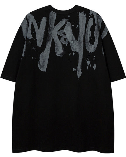 American Retro Graffiti Letter Print Short-sleeve T-shirt Men