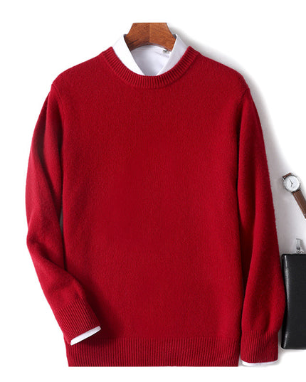 Men's Thickened Pullover Sheep Fur Sweater Loose Round Neck Solid Color Sweater