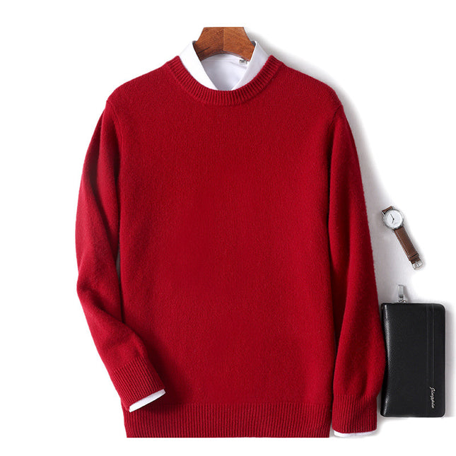 Men's Thickened Pullover Sheep Fur Sweater Loose Round Neck Solid Color Sweater