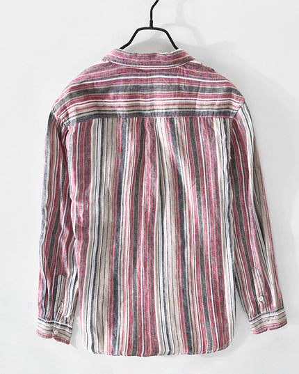 Spring And Summer New Men's Casual Linen Striped Shirt