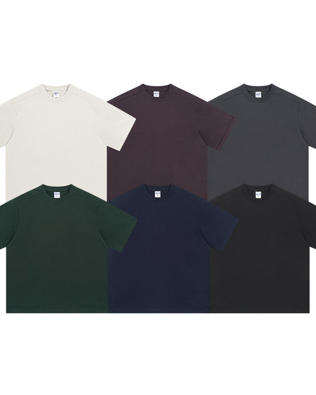 Retro Patchwork Short Sleeve Pure Color Minimal Versatile T-shirt For Men And Women