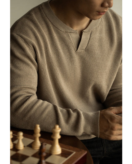 Men's Winter And Autumn Casual V-neck Long Sleeve Sweater Henley Shirt Top