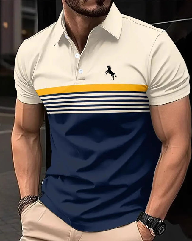 Men's Casual Striped Color Block Design Sports Style Collar Golf Shirt