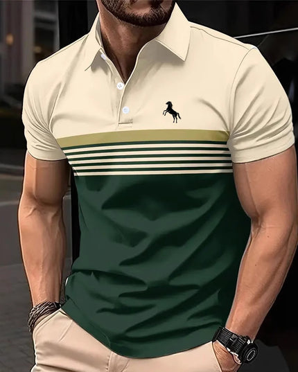 Men's Casual Striped Color Block Design Sports Style Collar Golf Shirt