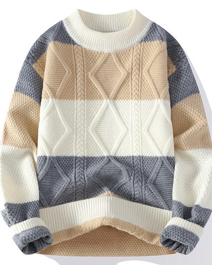 Men's Casual Round Neck Sweater Contrast Color Knitwear Top