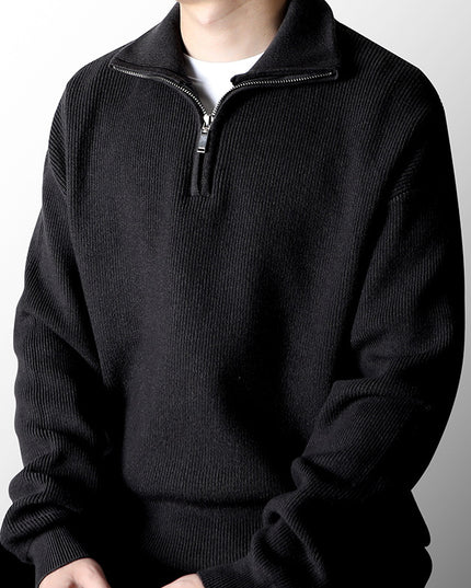 Half Zipped Stand Collar Sweater Men's Autumn And Winter Idle Style