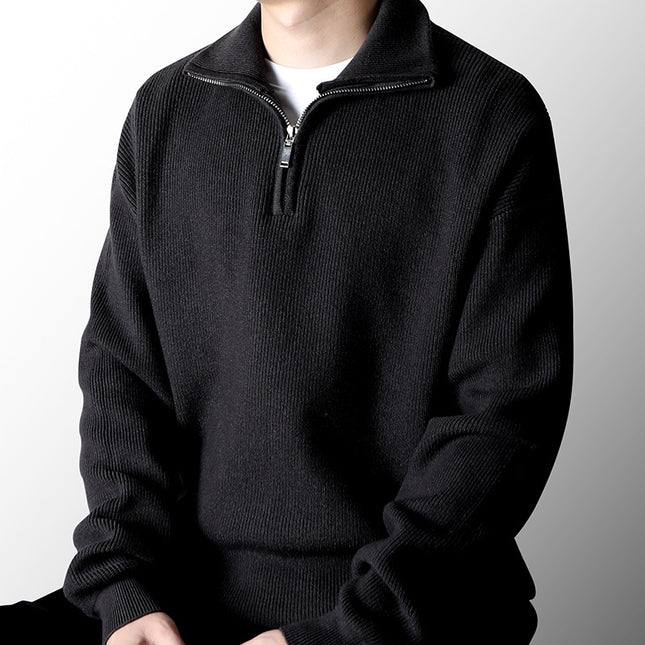 Half Zipped Stand Collar Sweater Men's Autumn And Winter Idle Style