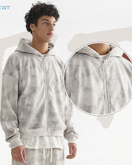 Men's Heavy Distressed Cardigan Zipper Sweater