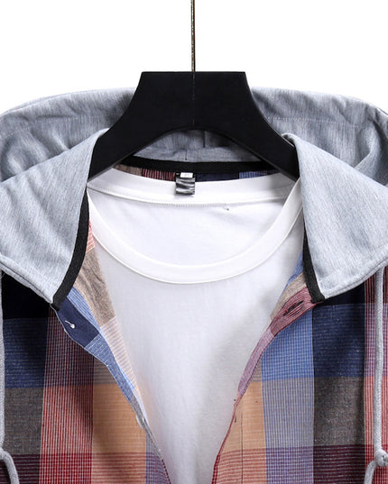 Men's Fashion Plaid Hooded Casual Shirt