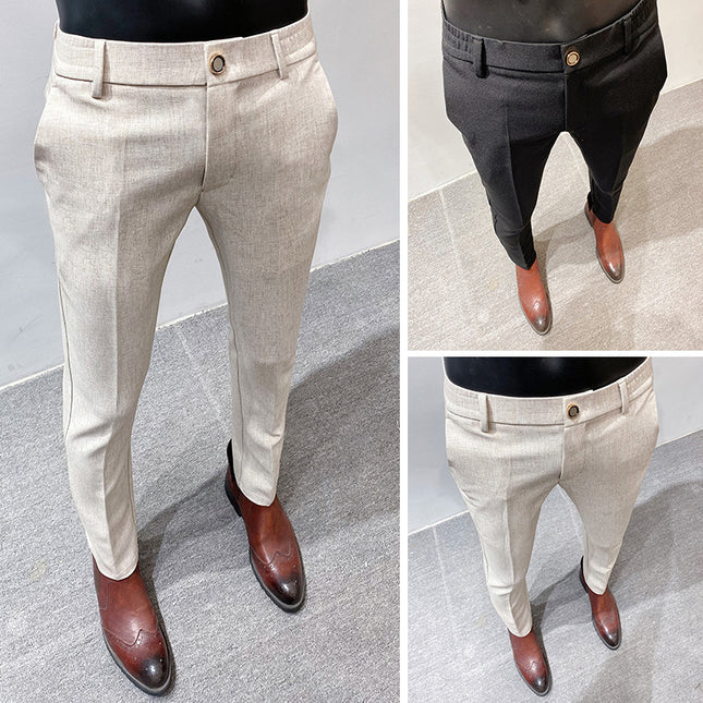 Men's Fashion Handsome Lightly Mature Simple Slim Fit Casual Ankle Banded Pants