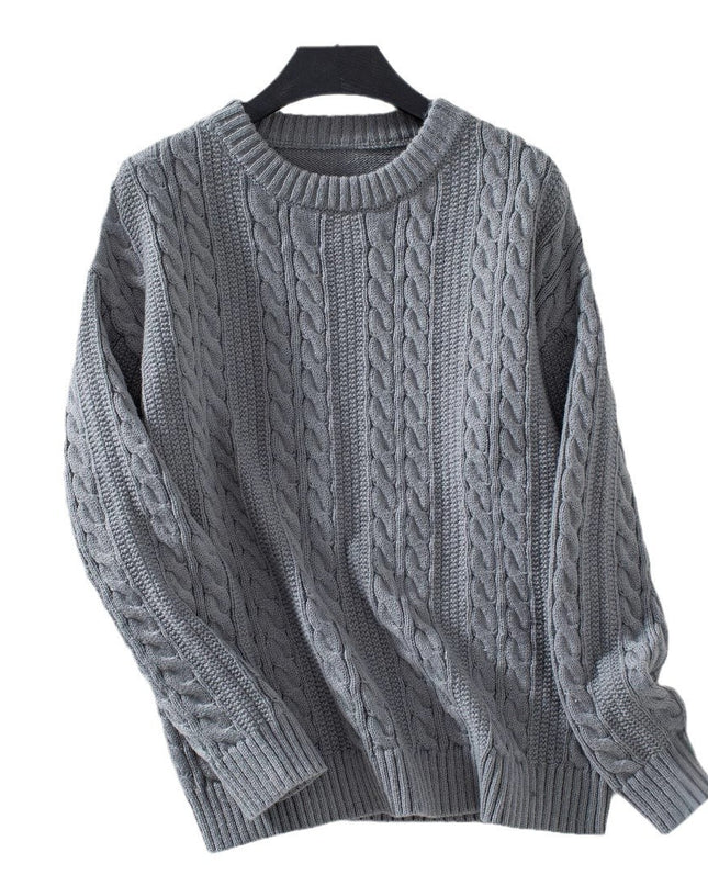 European And American Fashion Round Neck Twist Knit Sweater Pullover Long Sleeve