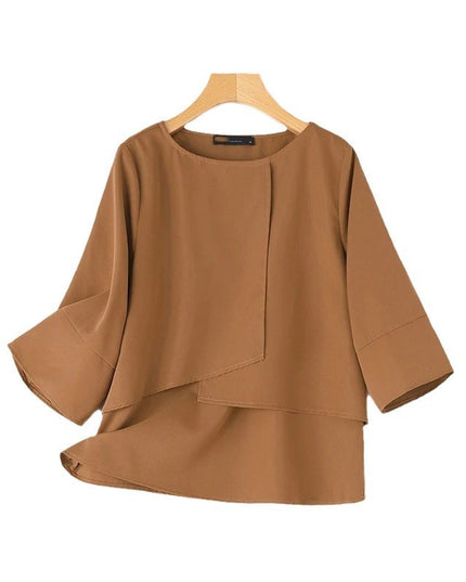 Summer Double-layer Top Casual Round Neck Simple Solid Color Shirt