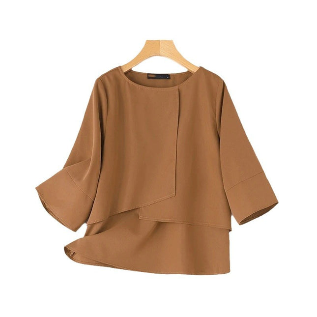 Summer Double-layer Top Casual Round Neck Simple Solid Color Shirt