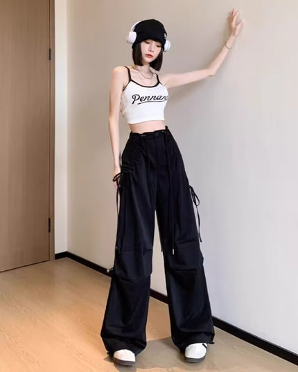 Light Gray Overalls Straight Loose Wide-leg Casual Pants
