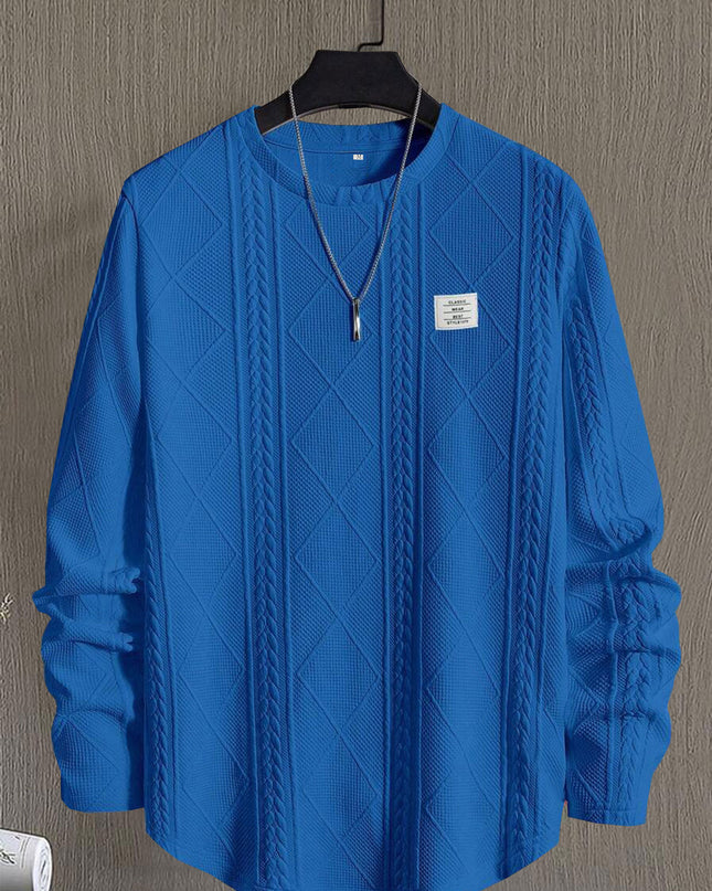 Men's Letter Chest Detail Casual Loose Round Neck Pullover Long Sleeve