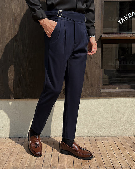 High-rise Thick Dark Striped High Waist Casual Pants