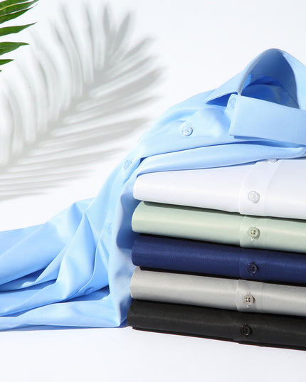 Elastic Silk Men's Long-sleeved Non-ironing Solid Color Breathable Shirt