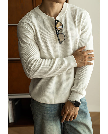 Men's Winter And Autumn Casual V-neck Long Sleeve Sweater Henley Shirt Top