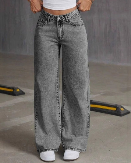 Vintage Bow Embroidered Washed Jeans For Women Straight Loose Trousers
