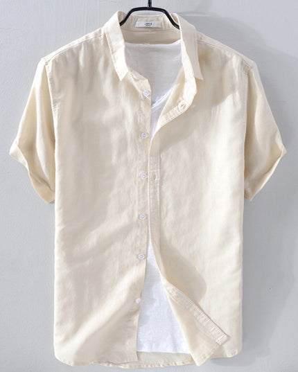Short Sleeve Breathable Pure Linen Shirt For Men