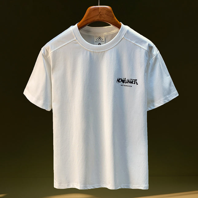 White With Printed Pattern Short-sleeved T-shirt Men's Thin Breathable