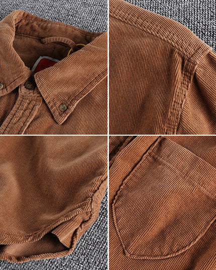 Retro Trendy Sleeve Color Matching Men's Corduroy Long Sleeve Shirt
