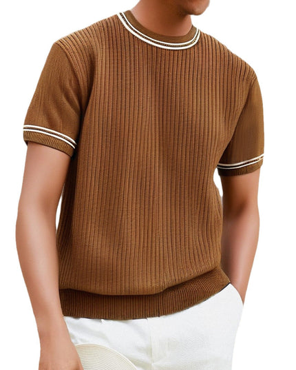 Men's Complex Knitwear Short Sleeve T-shirt Round Neck