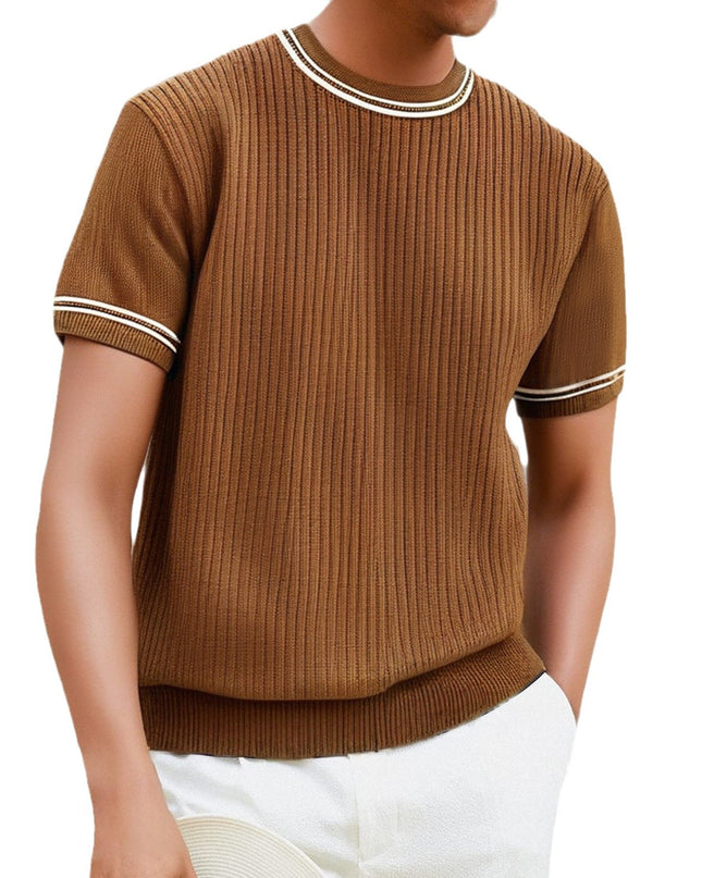Men's Complex Knitwear Short Sleeve T-shirt Round Neck