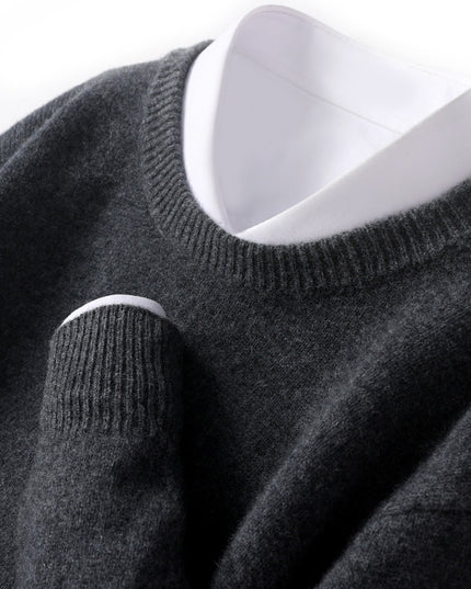 Men's Thickened Pullover Sheep Fur Sweater Loose Round Neck Solid Color Sweater