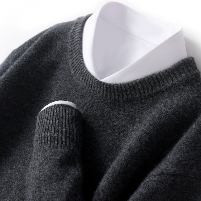 Men's Thickened Pullover Sheep Fur Sweater Loose Round Neck Solid Color Sweater